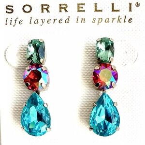 Sorrelli Ruby Moroccan Turquoise Crystal Drop Earrings NWT